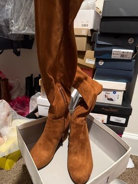A New Day Tonya Over The Knee Congac Microsuede Thigh High Boots